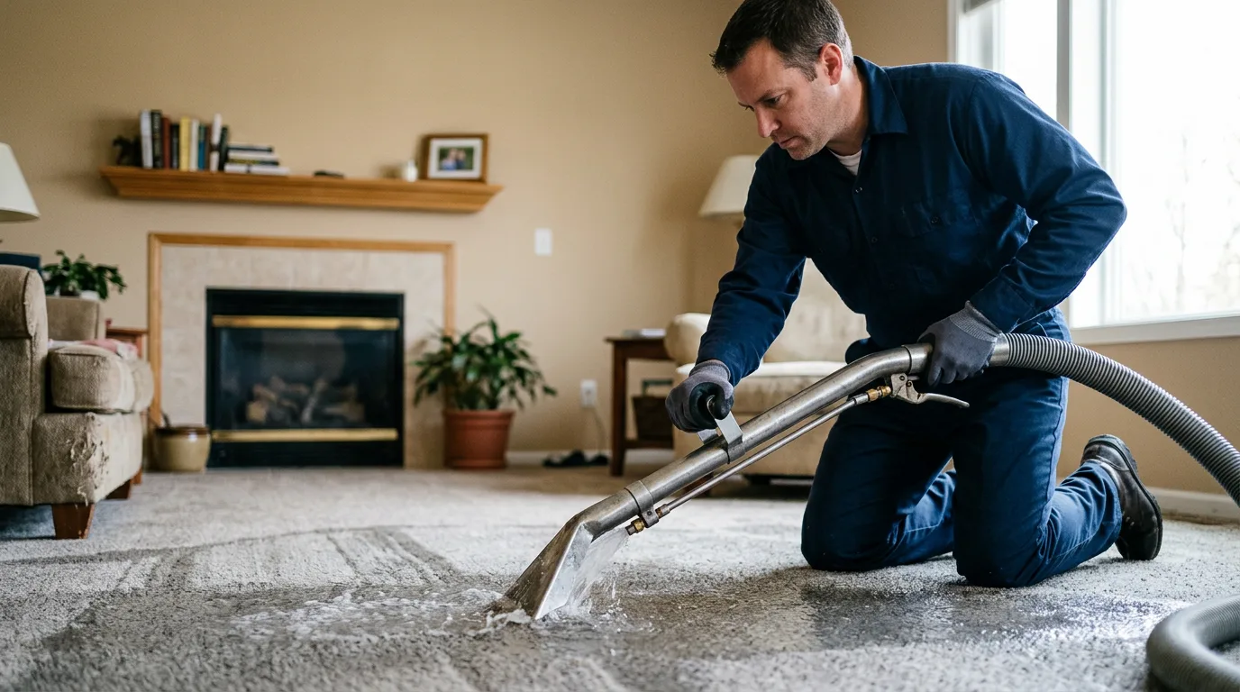 Water damage restoration technician working near Meservey, IA